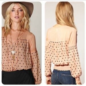 Free People Blouse XS Beige Sheer Swiss Dot